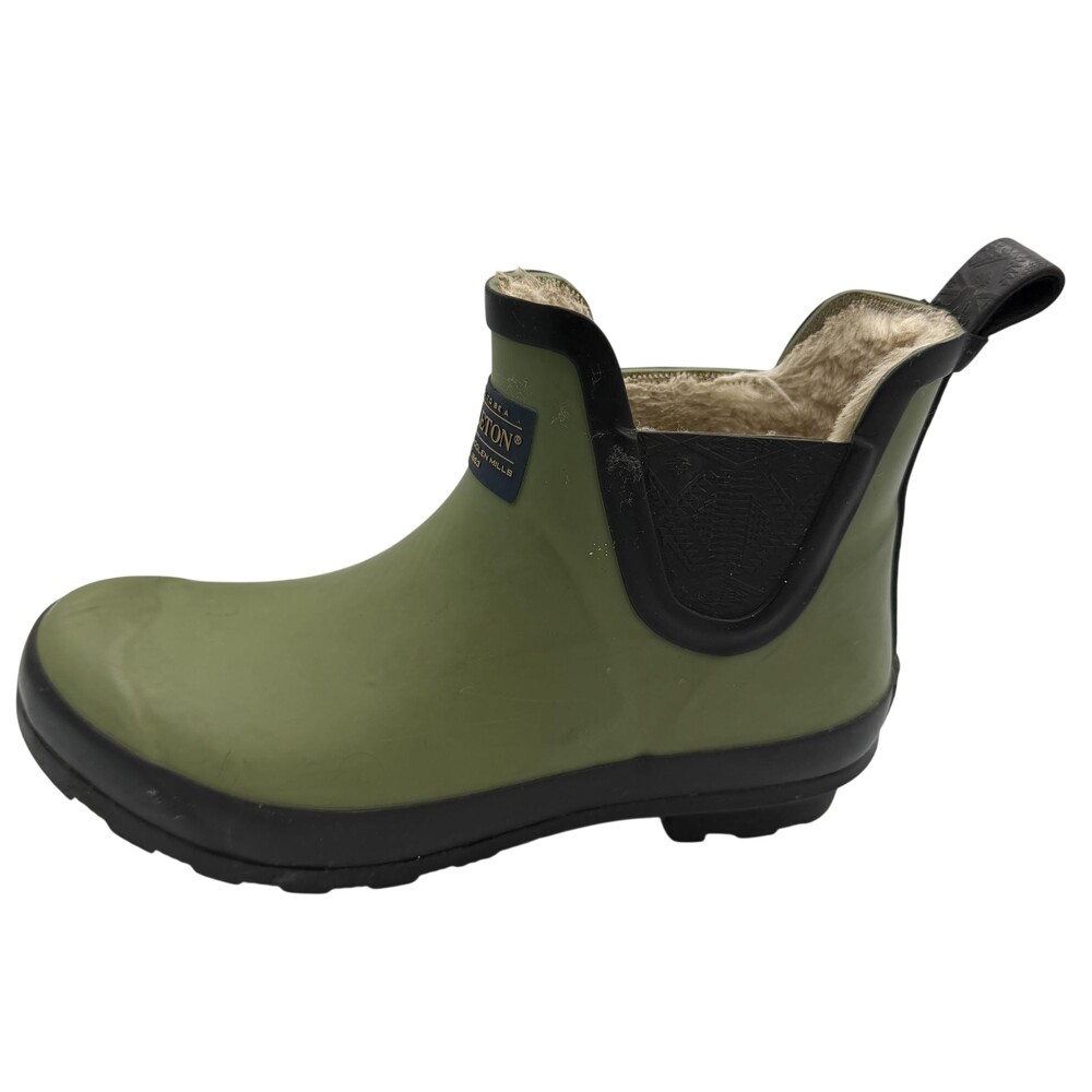 Pendleton Rain Boots Womens Size 6 Green Rubber Faux Fur Lined Ankle Waterproof